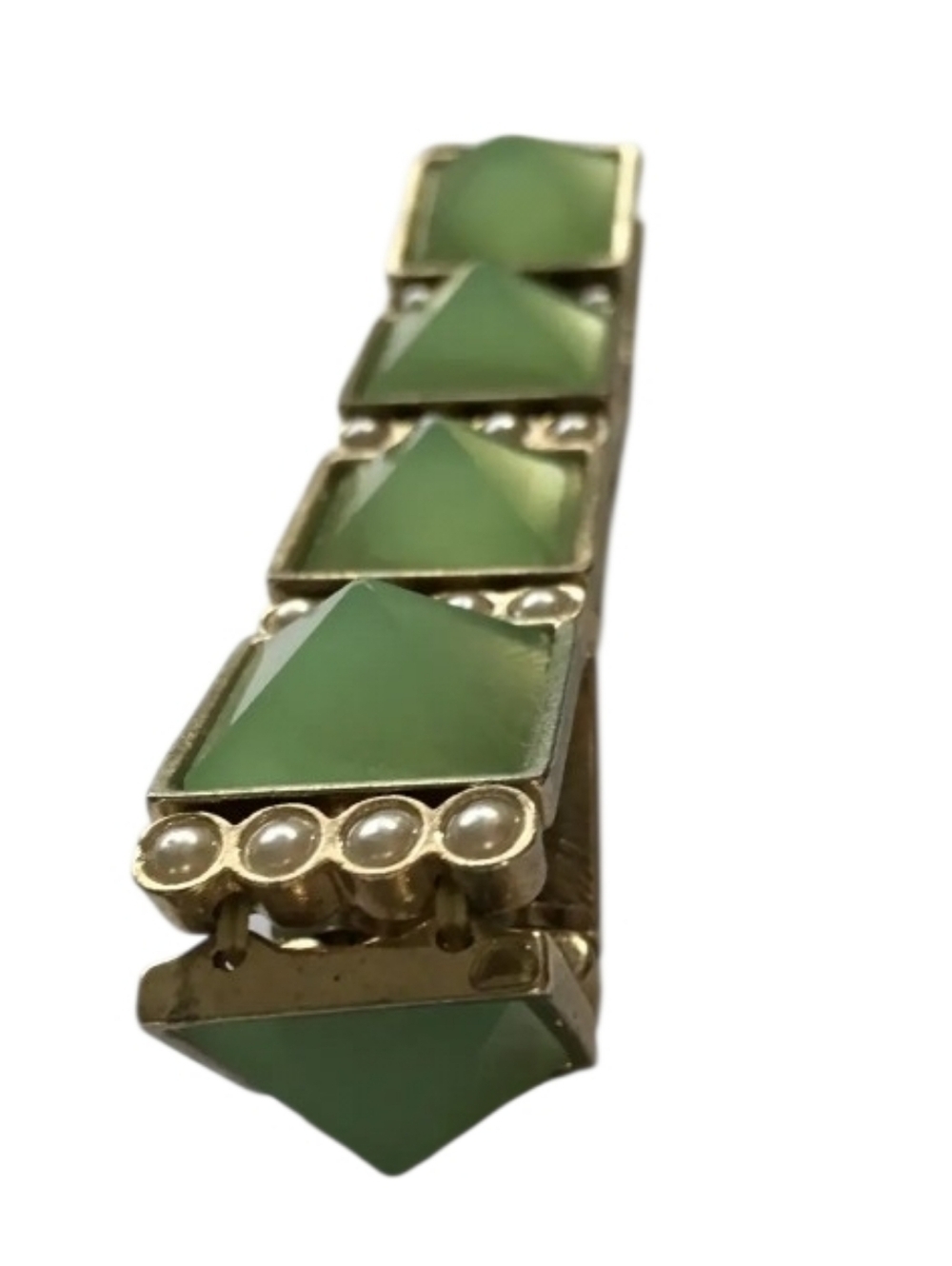 Vintage Green Lucite Pyramid Faux Pearl Stretch Bracelet - Picture 3 of 8